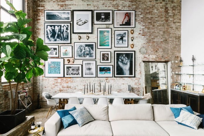 photos in a loft style interior
