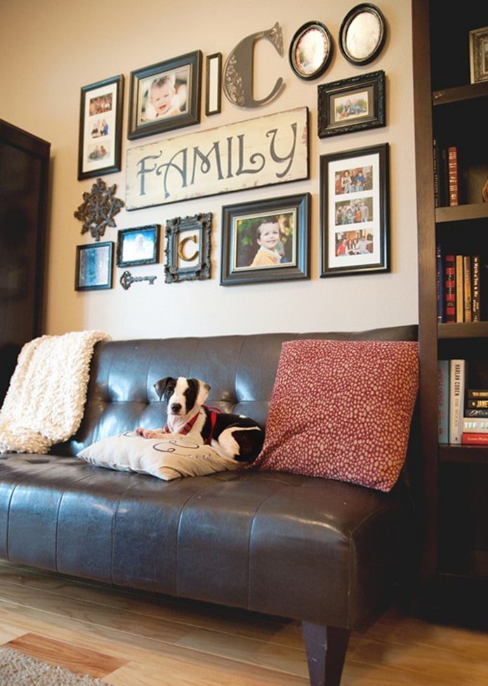 photos in frames on the wall in the interior
