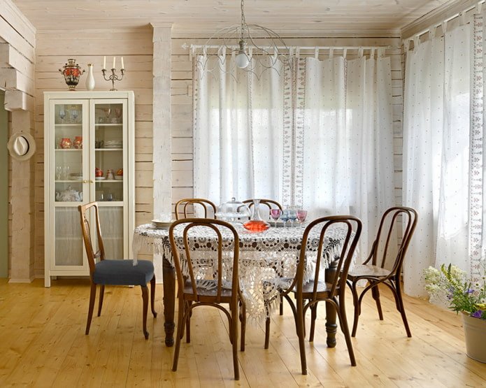 Dining room with light curtains