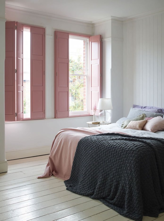 Pink shutters in the bedroom