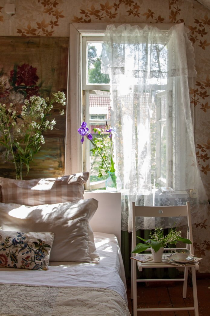 Tulle on the window in the bedroom
