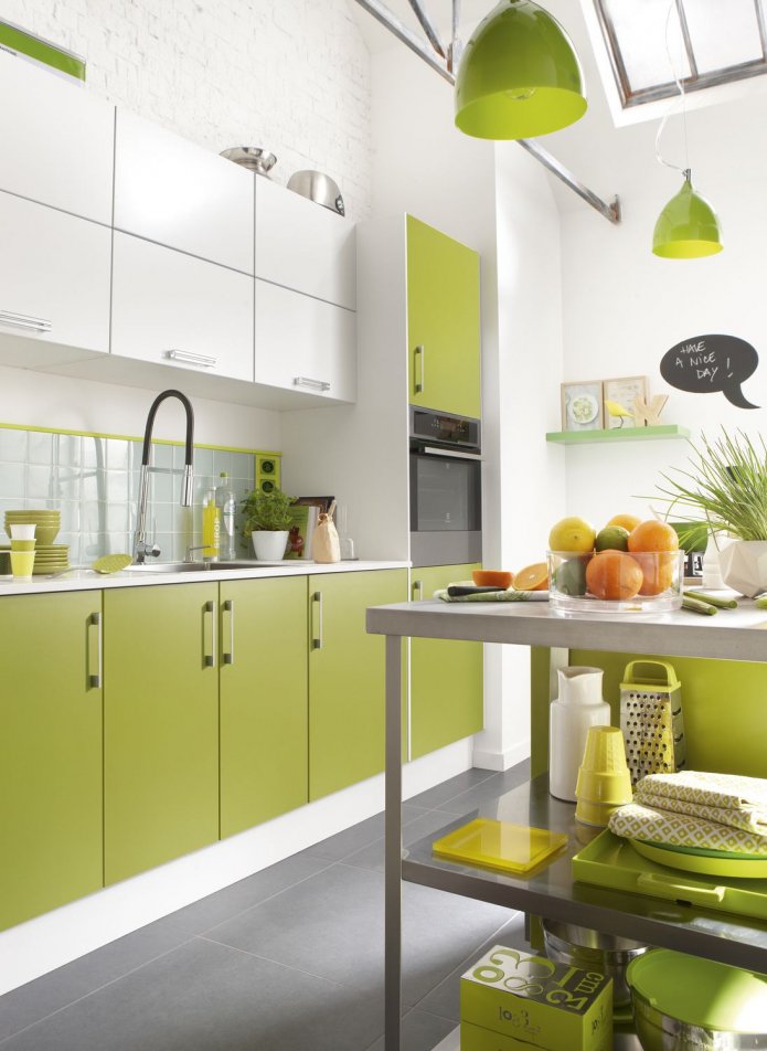 white and green kitchen set