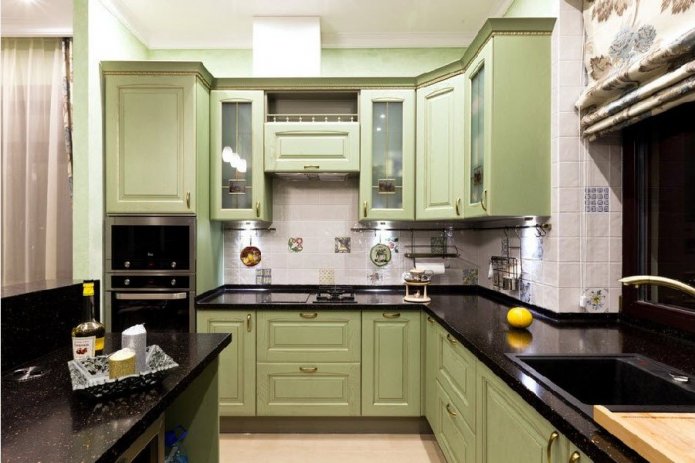 black countertop for olive kitchen