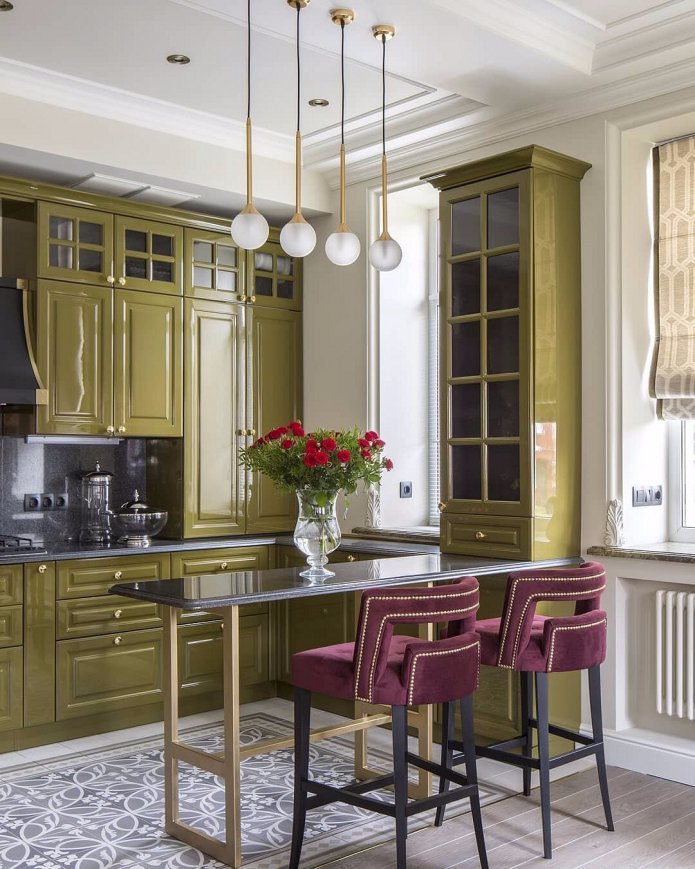 glossy olive kitchen set