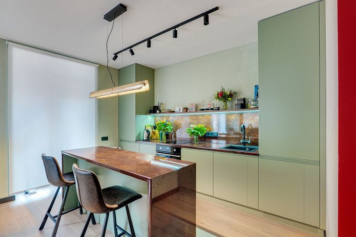 kitchen with matte green facades