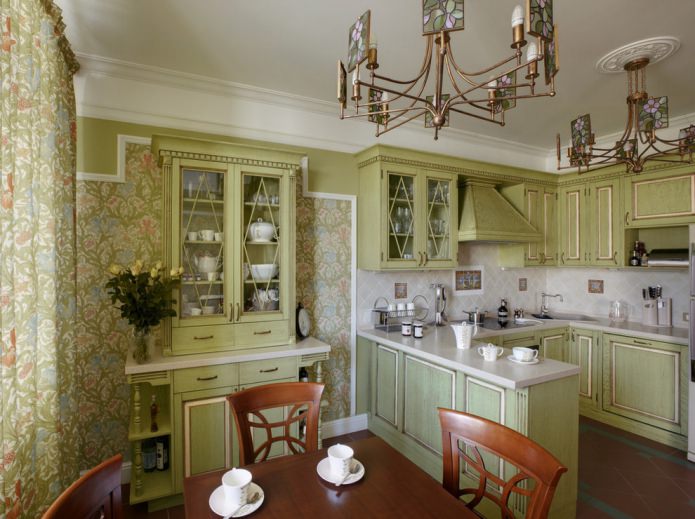 kitchen in light olive tones