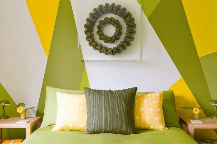 Yellow and olive bedroom