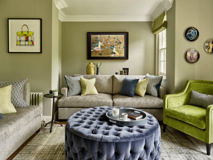 living room with pale olive walls