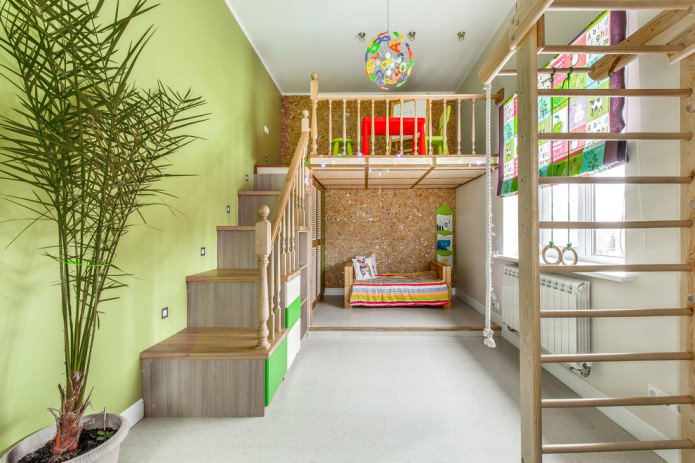 children's room in brown-olive color