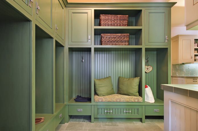 wardrobe in the hallway in olive tones