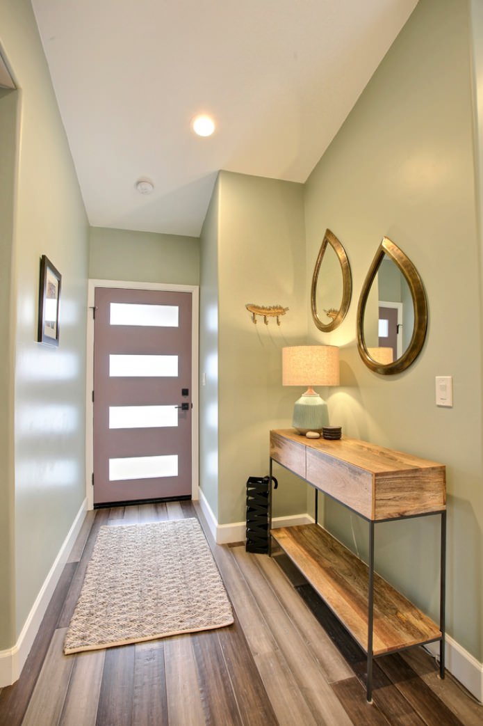 light olive walls in the hallway