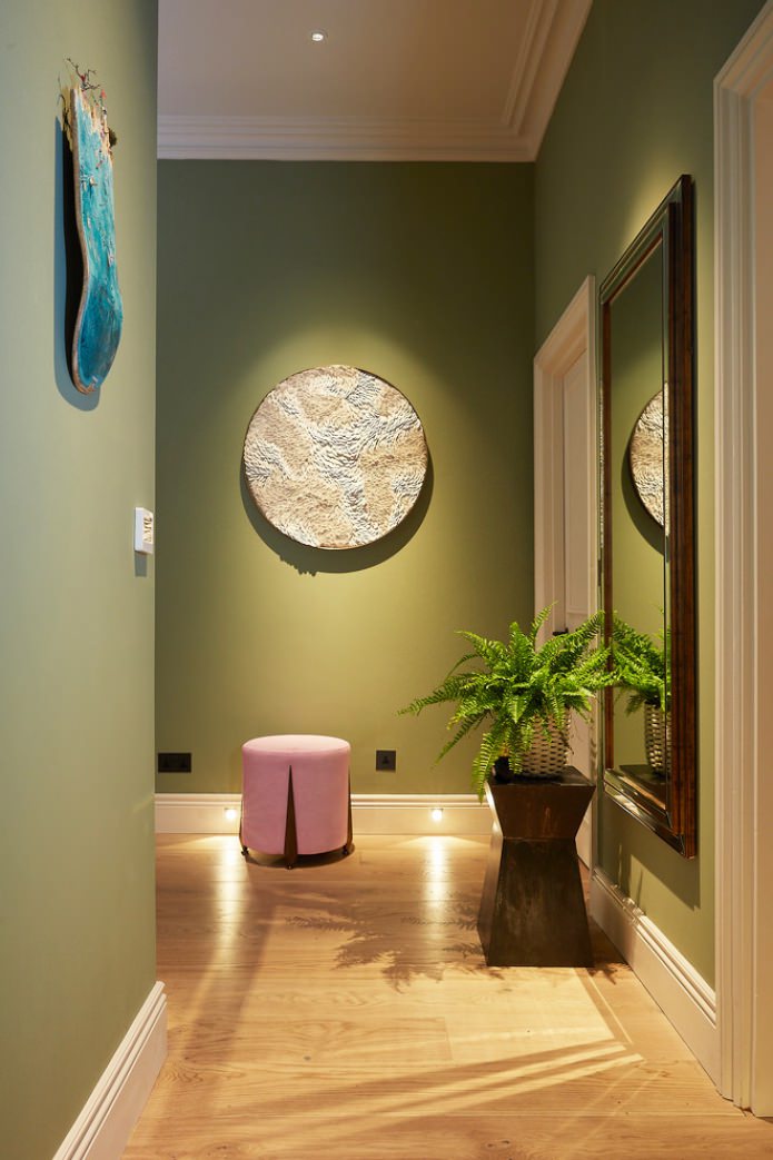 olive walls in the hallway