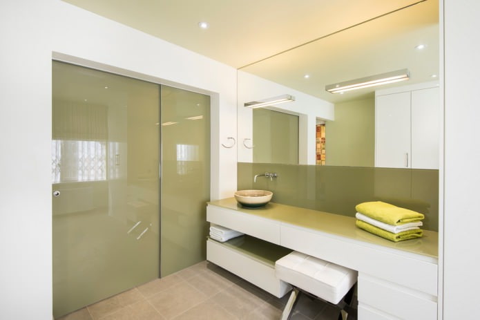modern white and olive bathroom