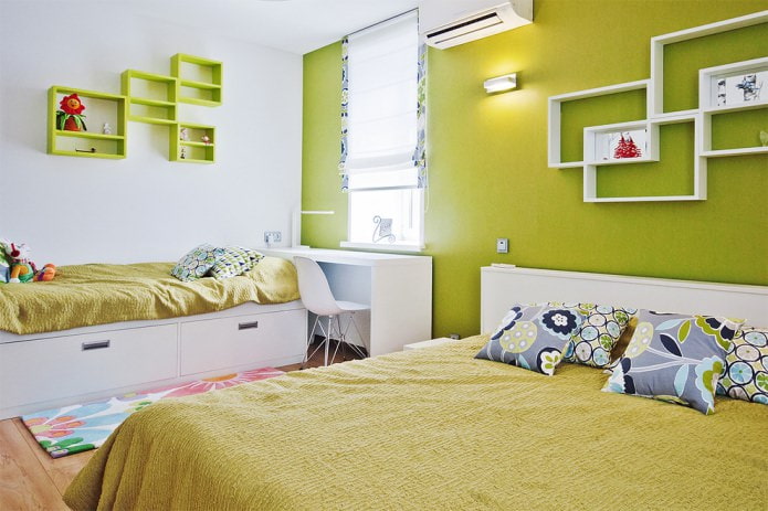 modern children's room in bright pistachio color