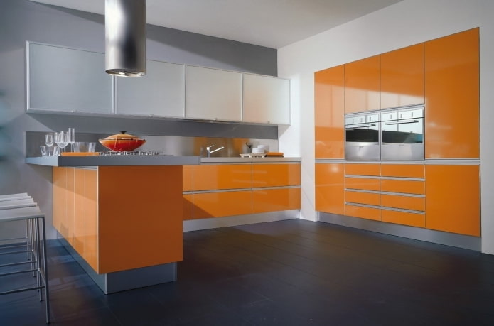 kitchen interior in gray-orange tones