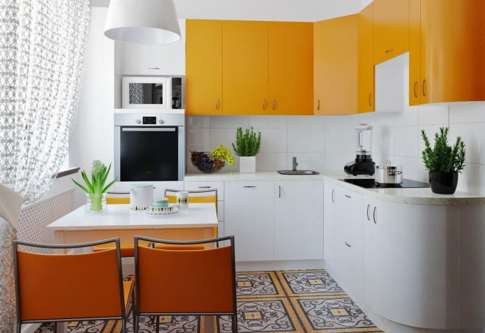 kitchen interior in orange and white tones