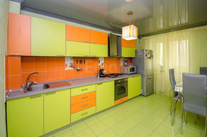 kitchen interior in orange and green tones