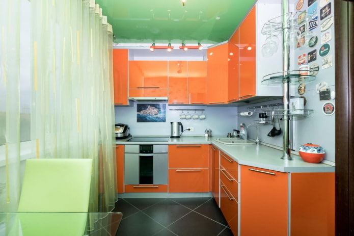 kitchen interior in orange and green tones