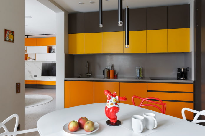 decor in the kitchen interior in orange tones