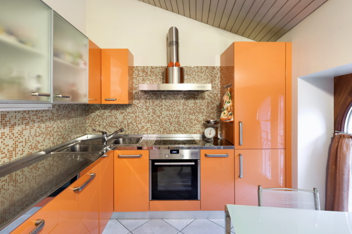 apron in the kitchen interior in orange tones