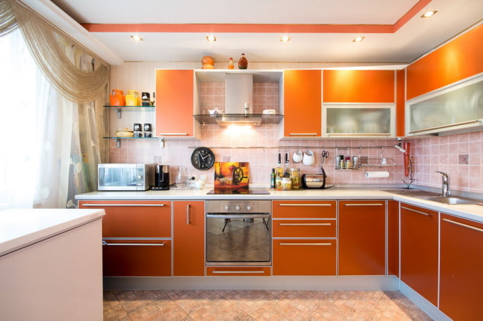 decor in the kitchen interior in orange tones