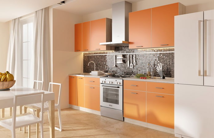 kitchen interior in beige and orange tones