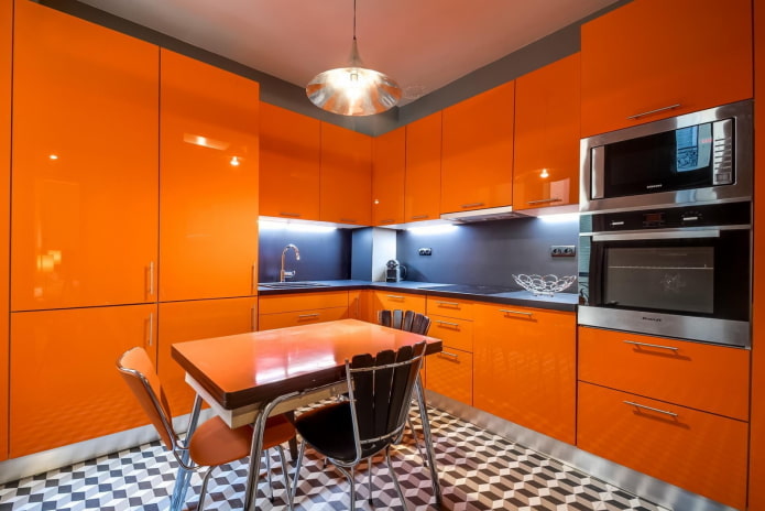 kitchen interior in gray-orange tones