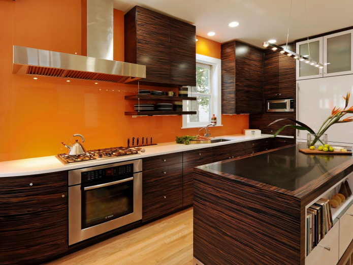 kitchen interior in orange and brown tones