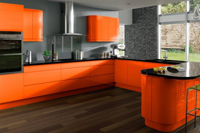 countertop in the kitchen interior in orange tones