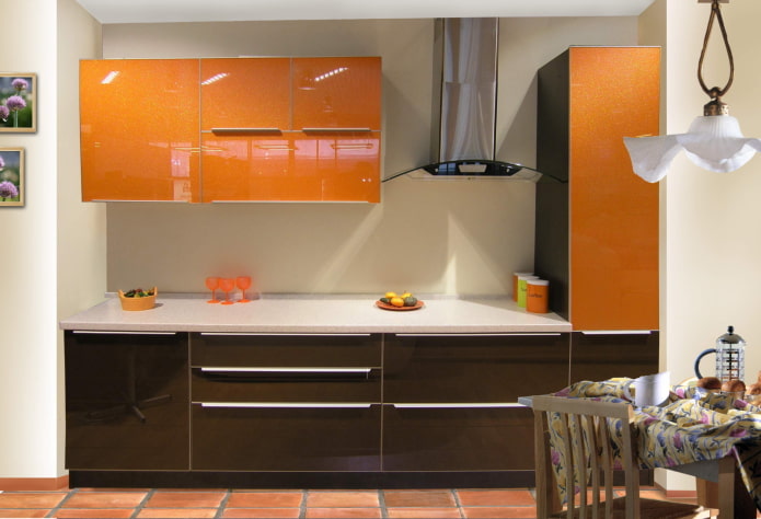 kitchen interior design in orange tones