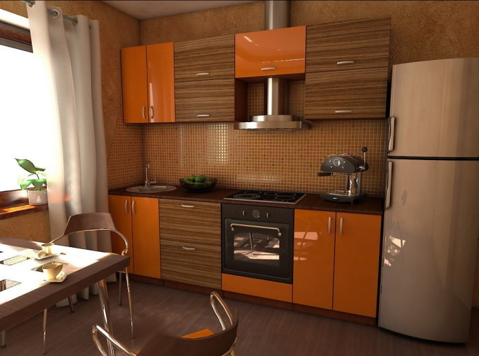 kitchen interior in orange and brown tones