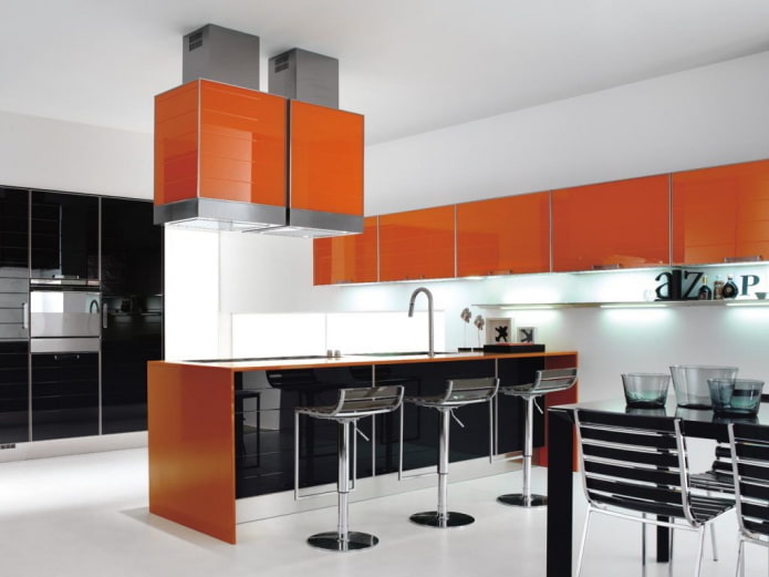 kitchen interior design in orange tones