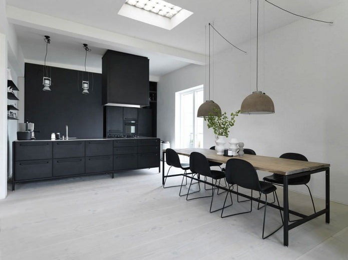 kitchen design with a black set