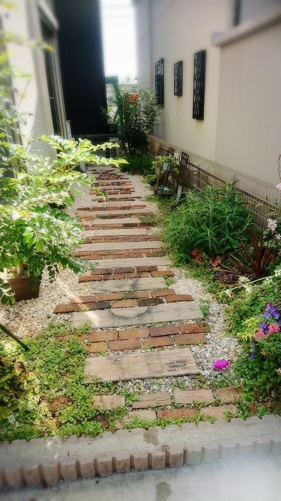 Path of brick and boards