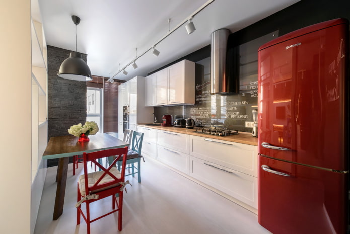 stretch ceiling with spotlights in the kitchen interior