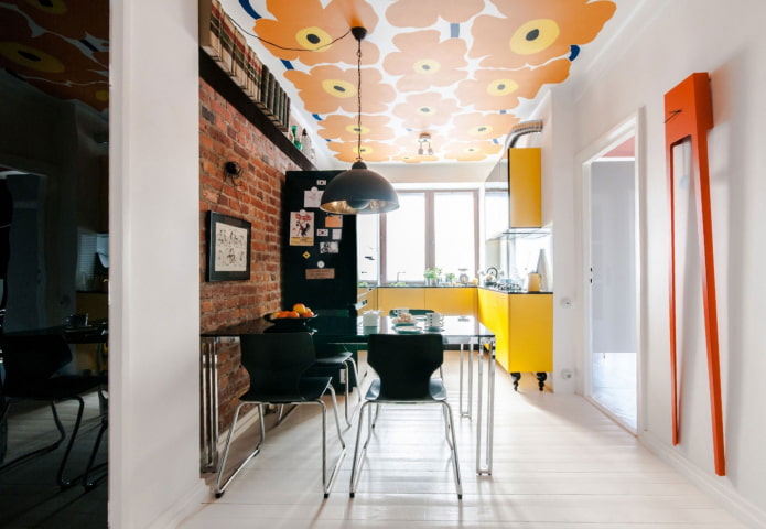 lighting for a stretch ceiling in the kitchen interior