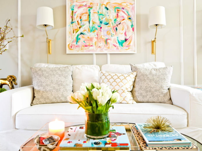 Sconce behind the sofa