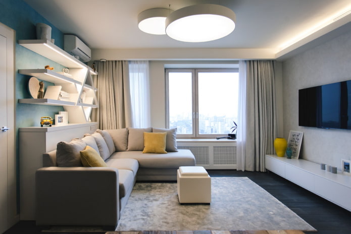 Modern interior with several light sources