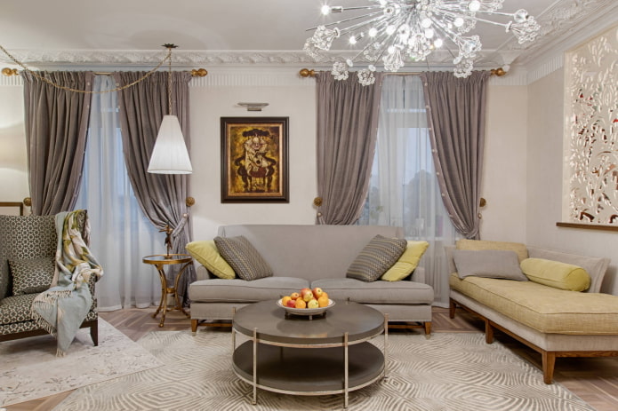 Chandelier and floor lamp in a classic style