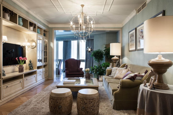 Living room with multi-level lighting