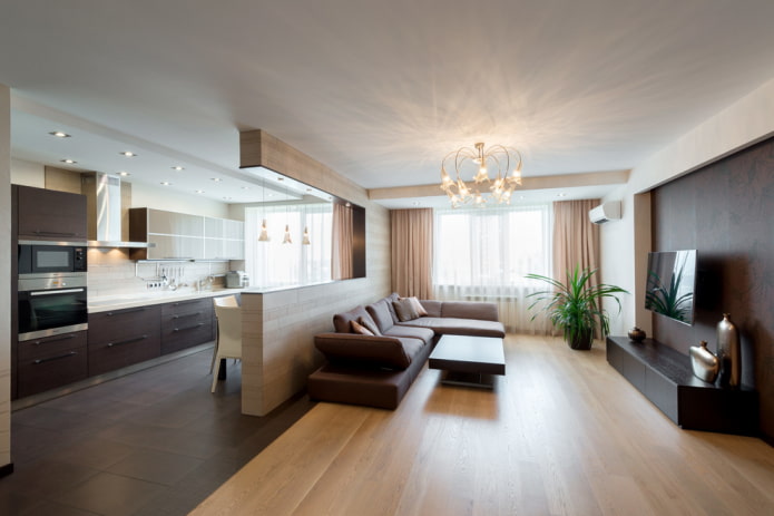 main lighting in the kitchen-living room interior