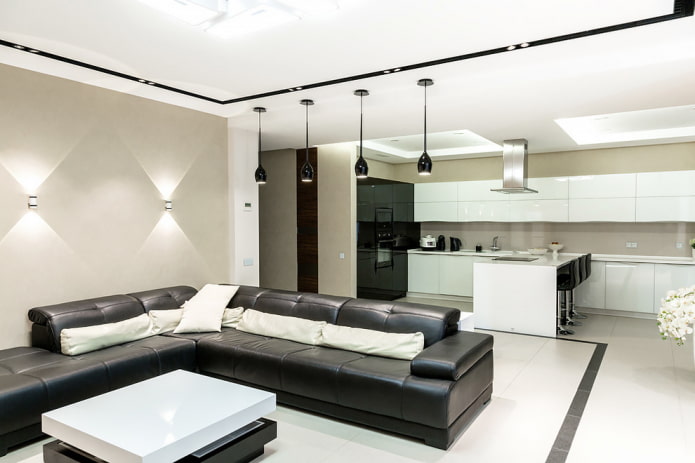 main lighting in the kitchen-living room interior