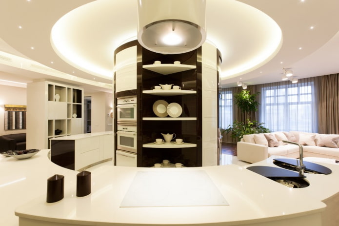 zonal lighting in the interior of the kitchen-living room
