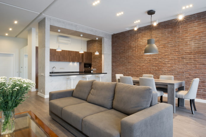 zonal lighting in interior of the kitchen-living room