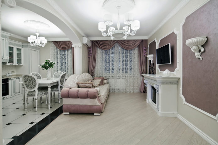 arrangement of lamps in the interior of the kitchen-living room