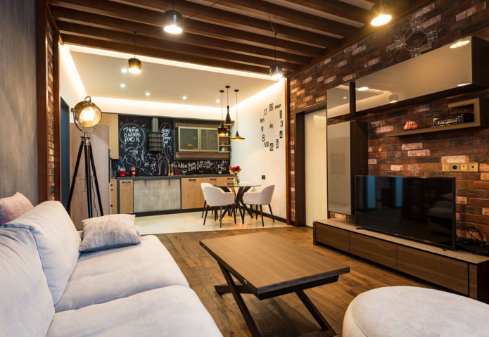 organization of lighting in the interior of the kitchen-living room