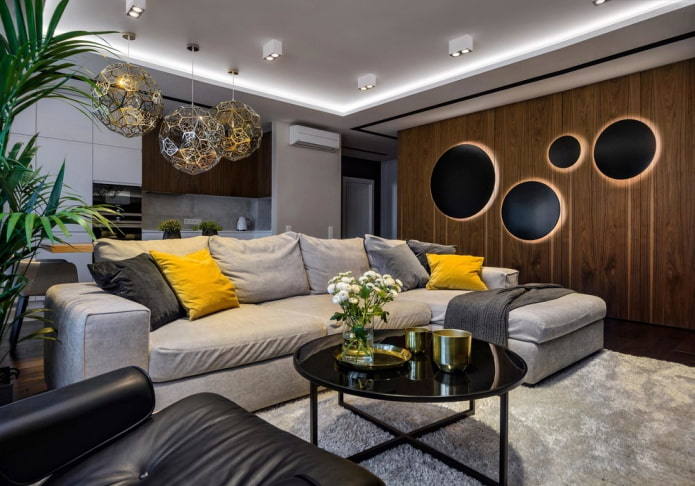decorative light in the interior of the kitchen-living room