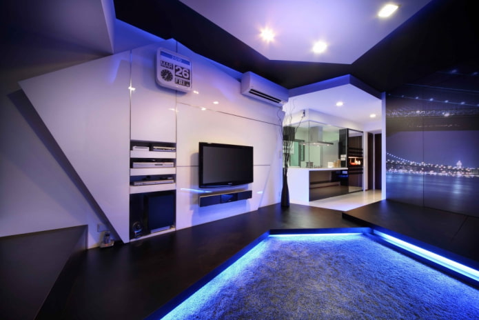 decorative light in the interior of the kitchen-living room