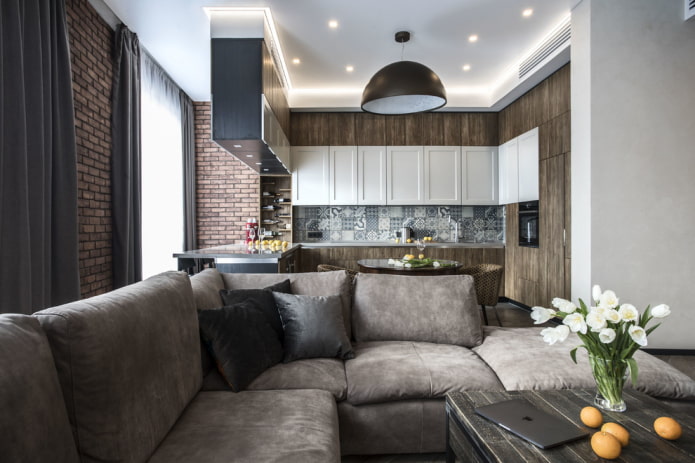 example of kitchen-living room lighting