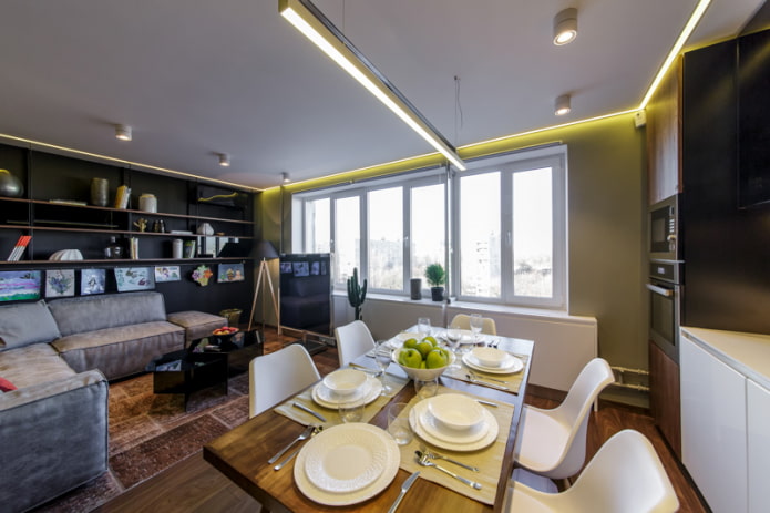 example of kitchen-living room lighting